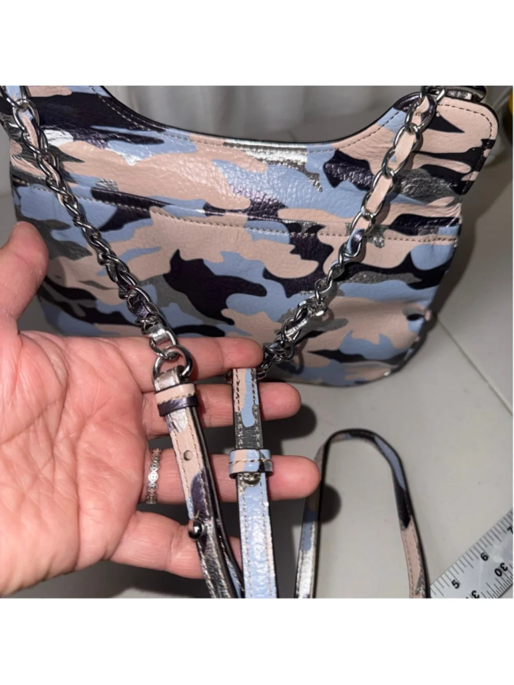 Aimee Kestenberg Marlee Pebble Leather Metallic Camo Hobo Crossbody Handbag